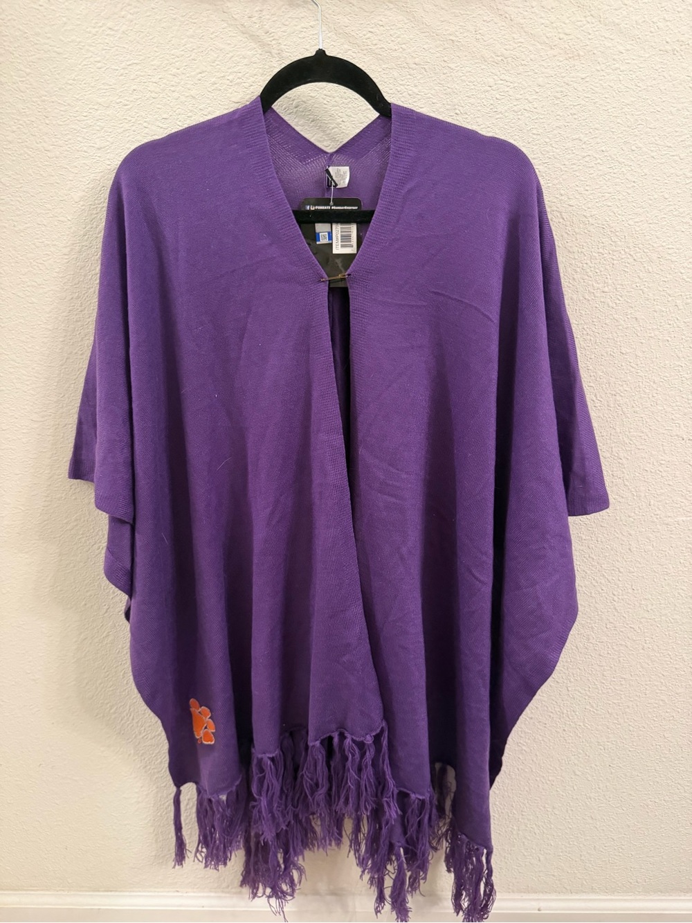 ZooZatz Clemson Purple Knit Open Front Poncho with Fringe